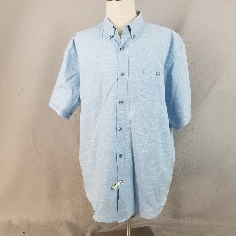Weatherproof Shirt Mens XXL Blue Short Sleeve Button Down Slub Texture Casual